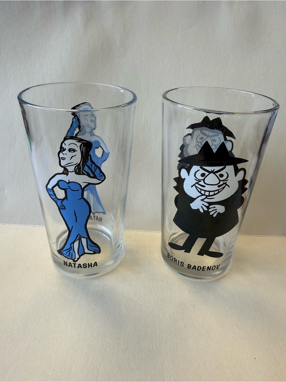 Vtg Natasha & Boris Rock and Bullwinkle Cartoon Character Pepsi Collector Glass